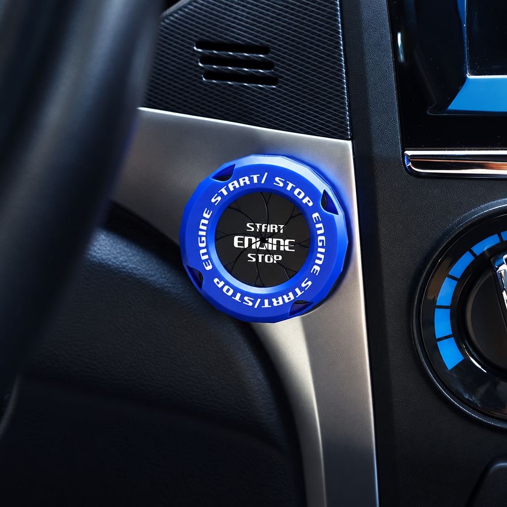 Blue rotary engine start button cover