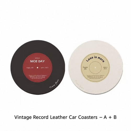Black and cream vinyl record car coaster set of 2