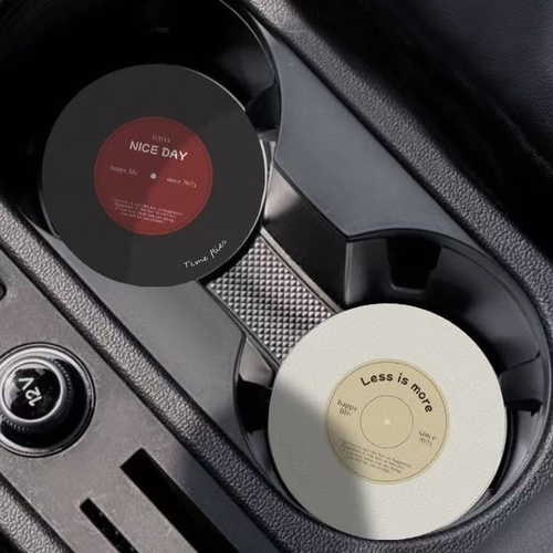 Record coasters in car cup holders