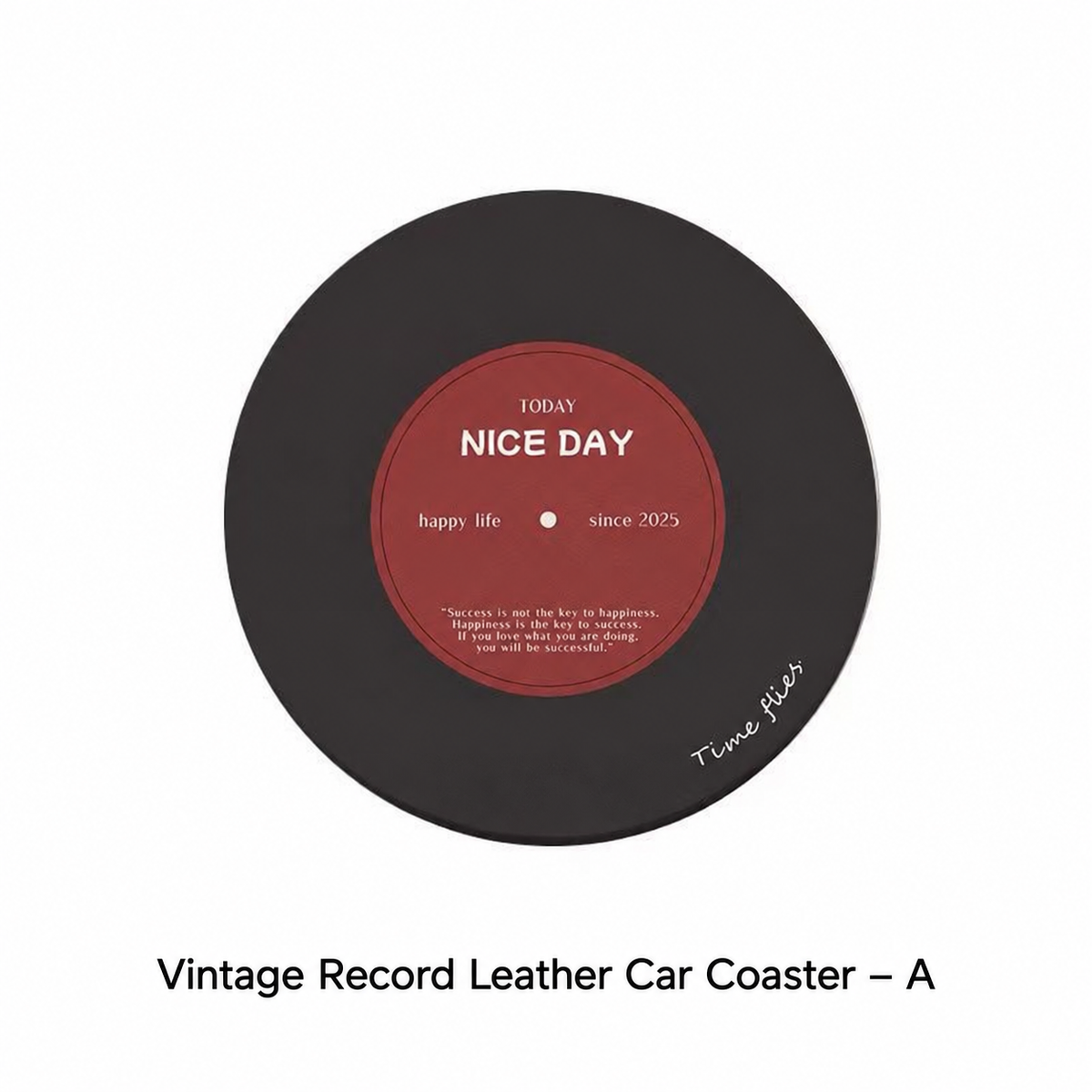 Black vinyl record coaster detail
