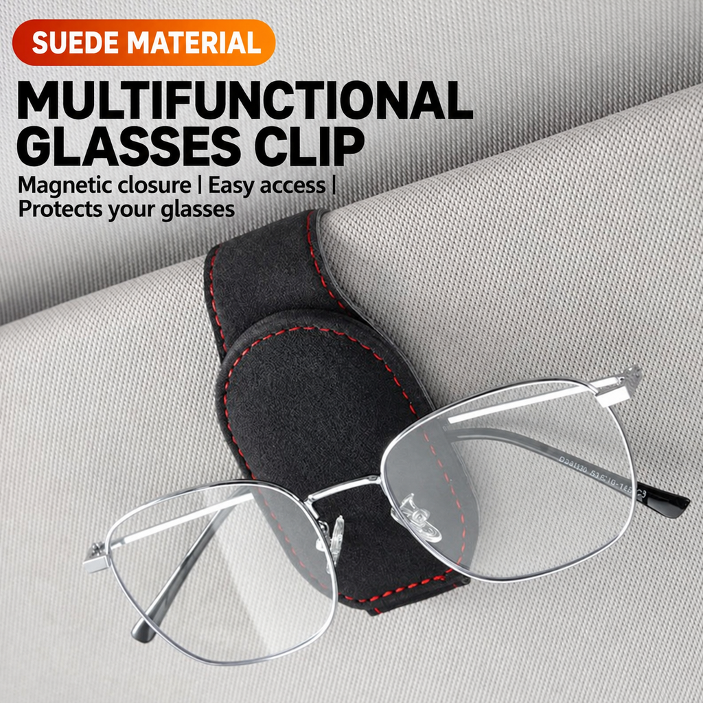 Black suede visor glasses clip