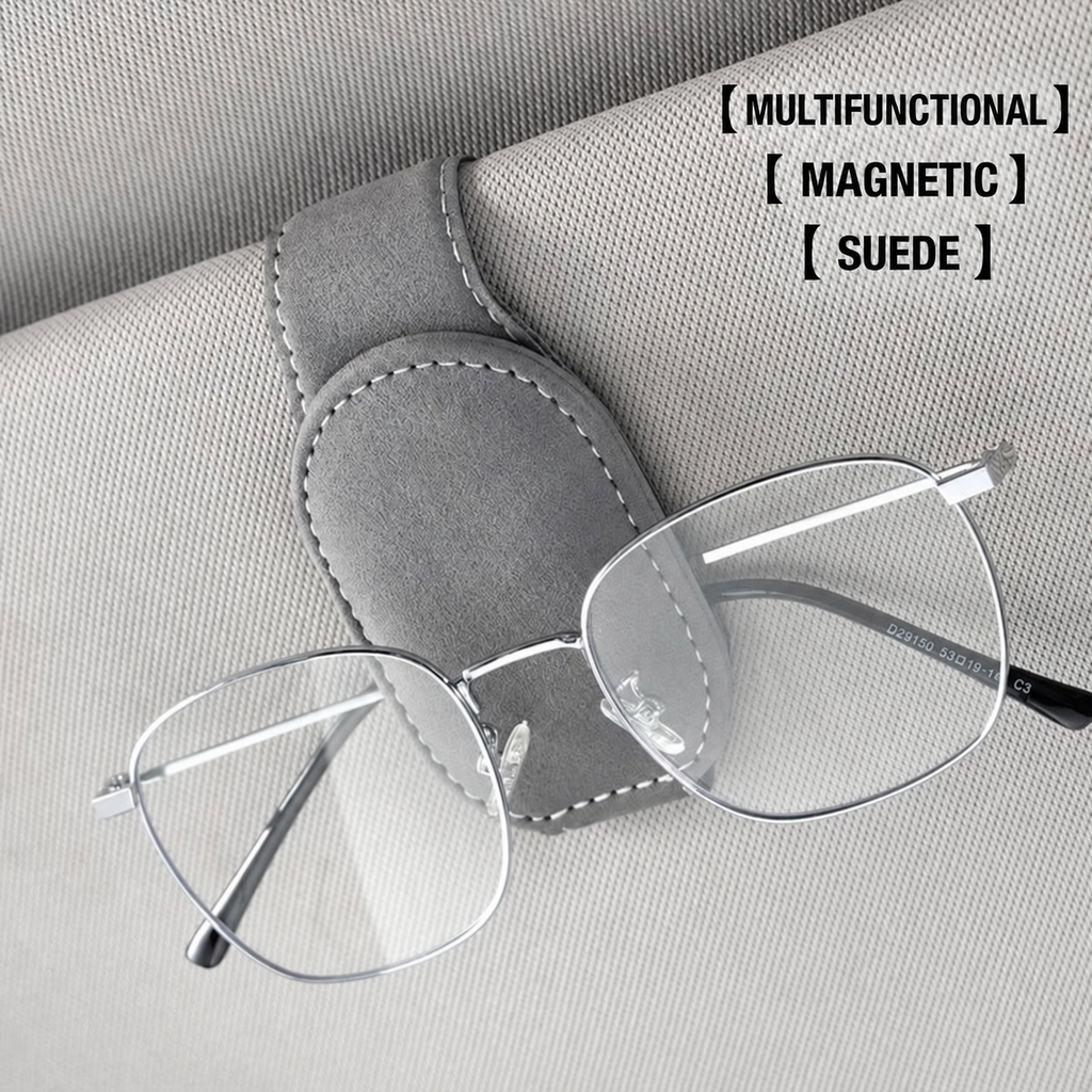 Gray suede visor glasses clip