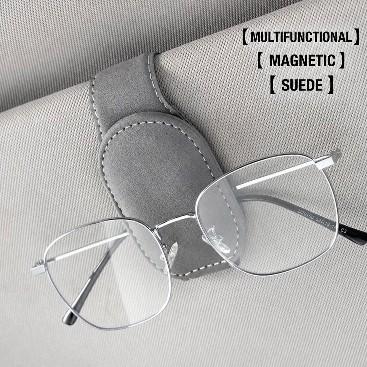 Gray suede visor glasses clip
