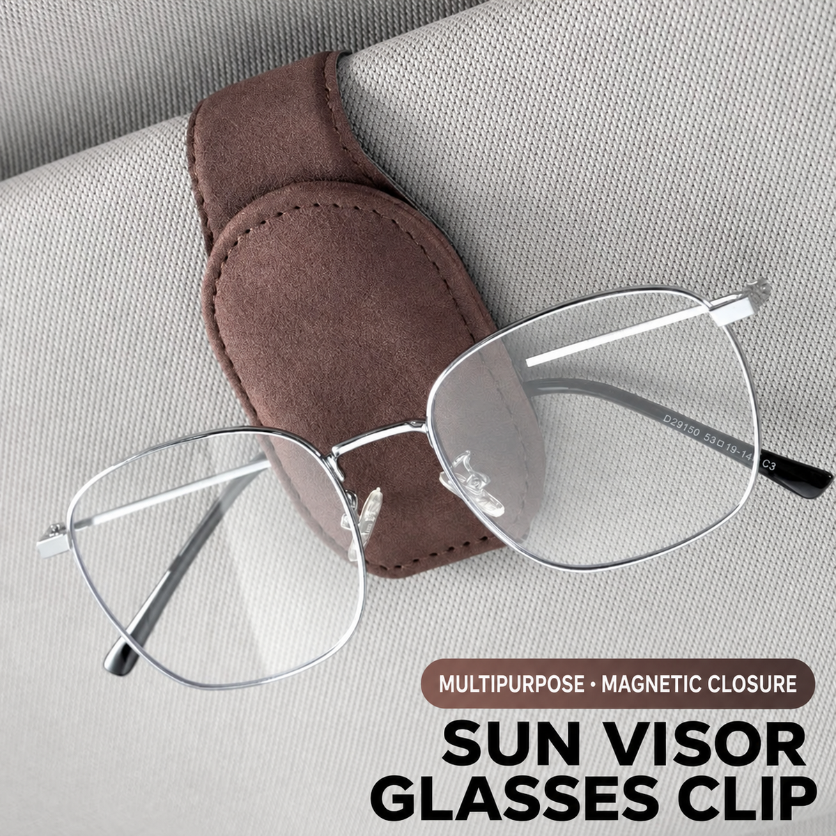 Brown suede visor glasses clip